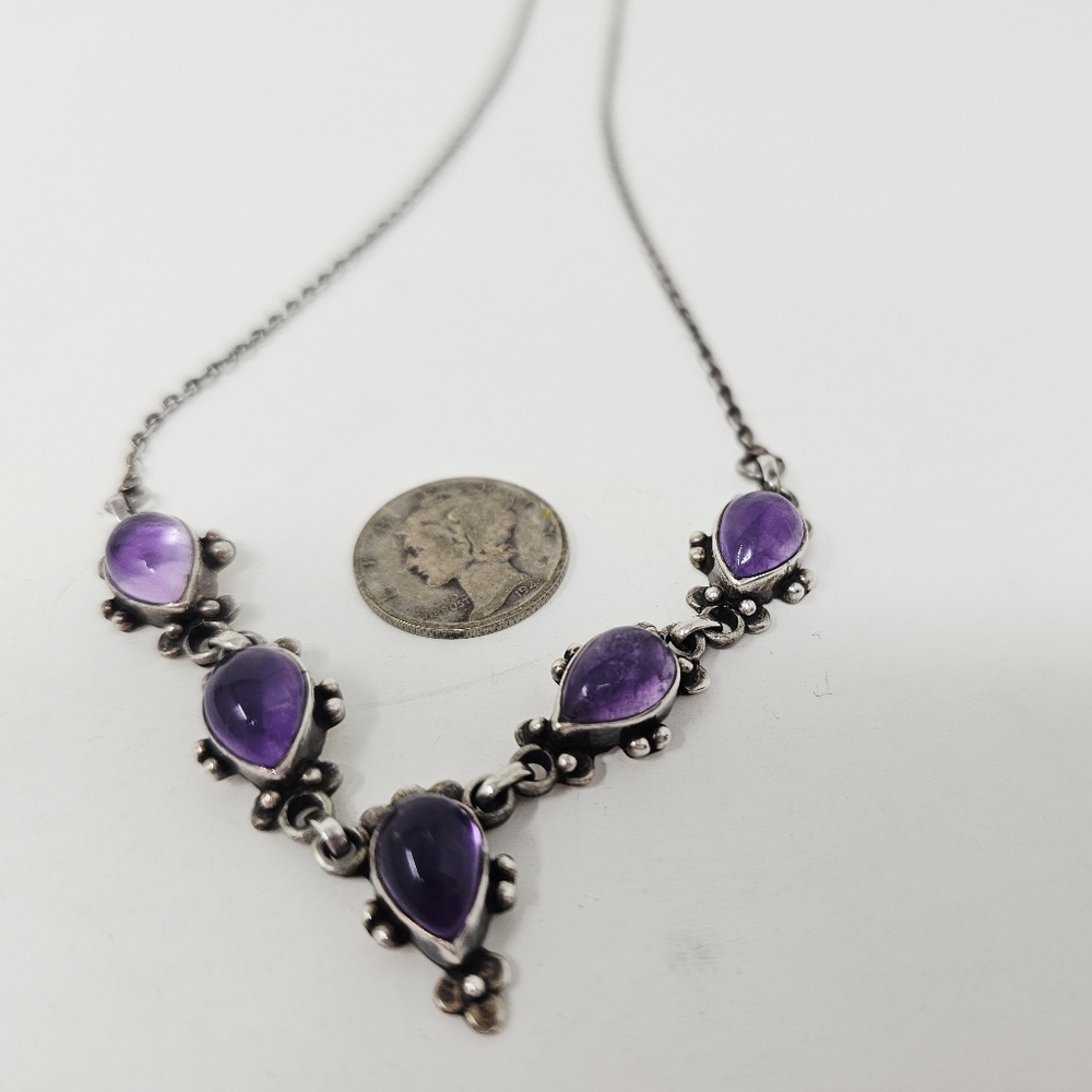 Amethyst Sterling Silver Necklace 925 - Picture 3 of 5